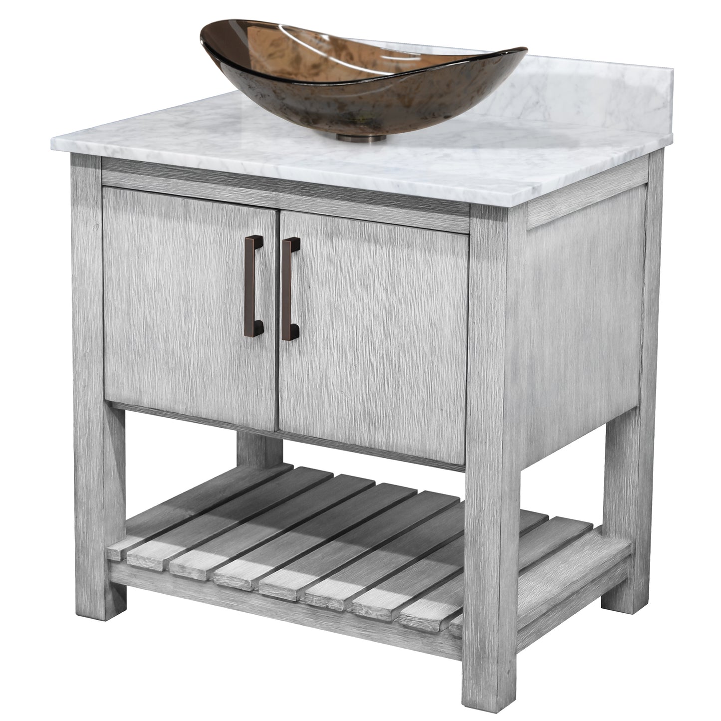 30-inch Bath Vanity with Carrara White Marble Counter and Sink - NOBV-30SG-CAR-324T