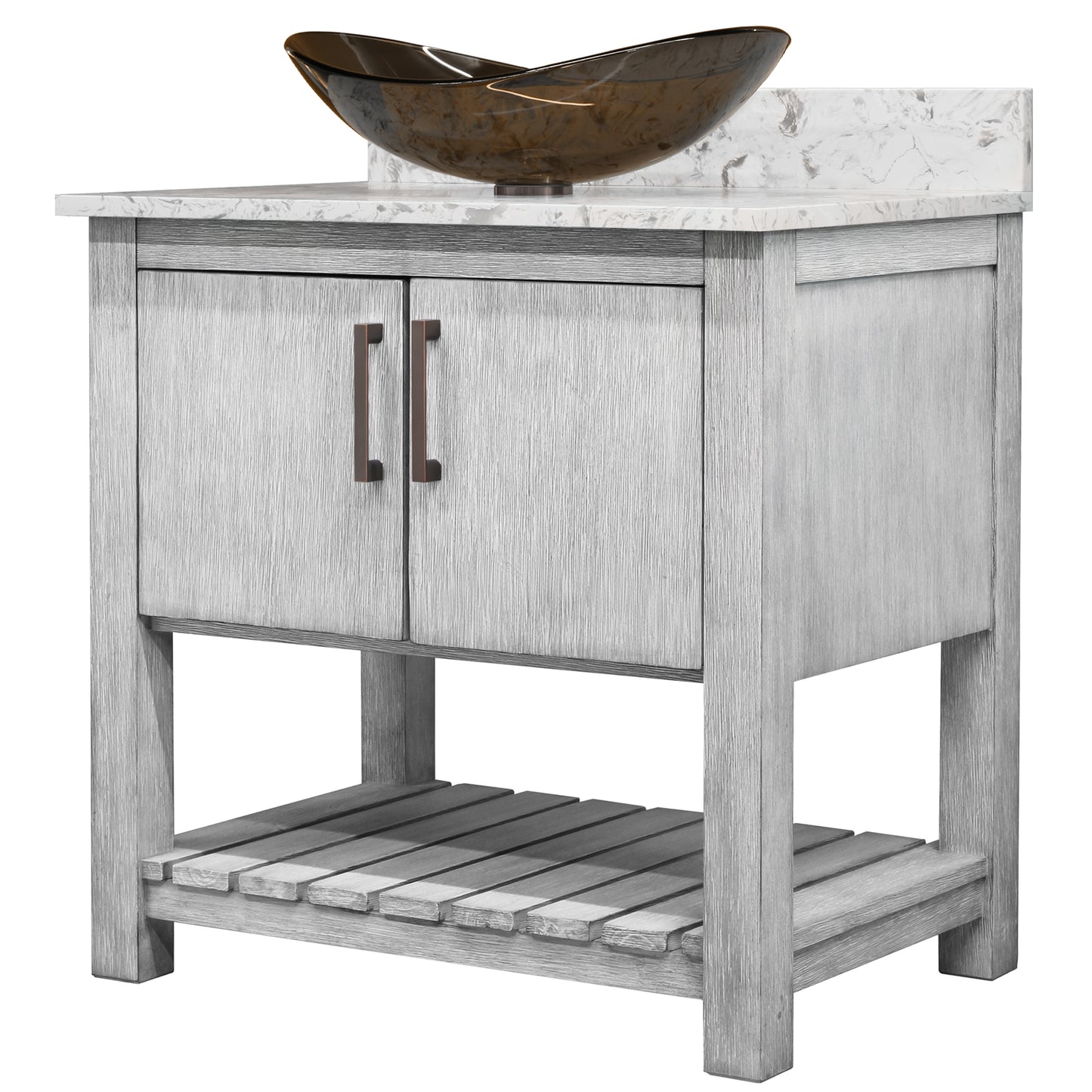 30-inch Bath Vanity with Café Mocha Quartz Counter and Sink - NOBV-30SG-6001-324T