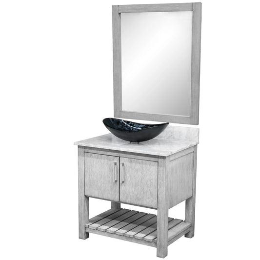 30-inch Bath Vanity with Carrara White Marble Counter and Sink, NOBV-30SG-CAR-G012-8031