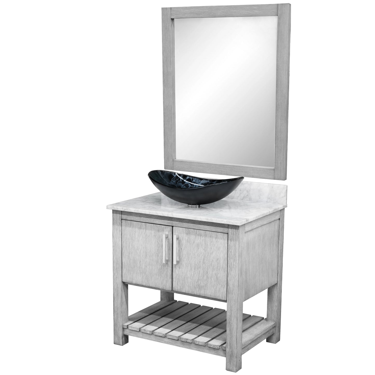 30-inch Bath Vanity with Carrara White Marble Counter and Sink, NOBV-30SG-CAR-G012-8031