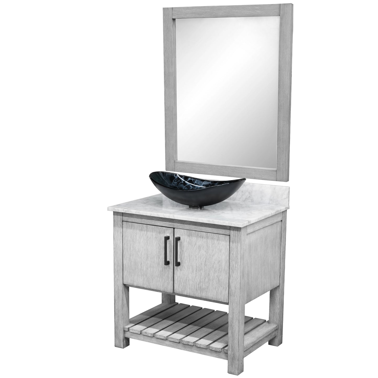 30-inch Bath Vanity with Carrara White Marble Counter and Sink, NOBV-30SG-CAR-G012-8031