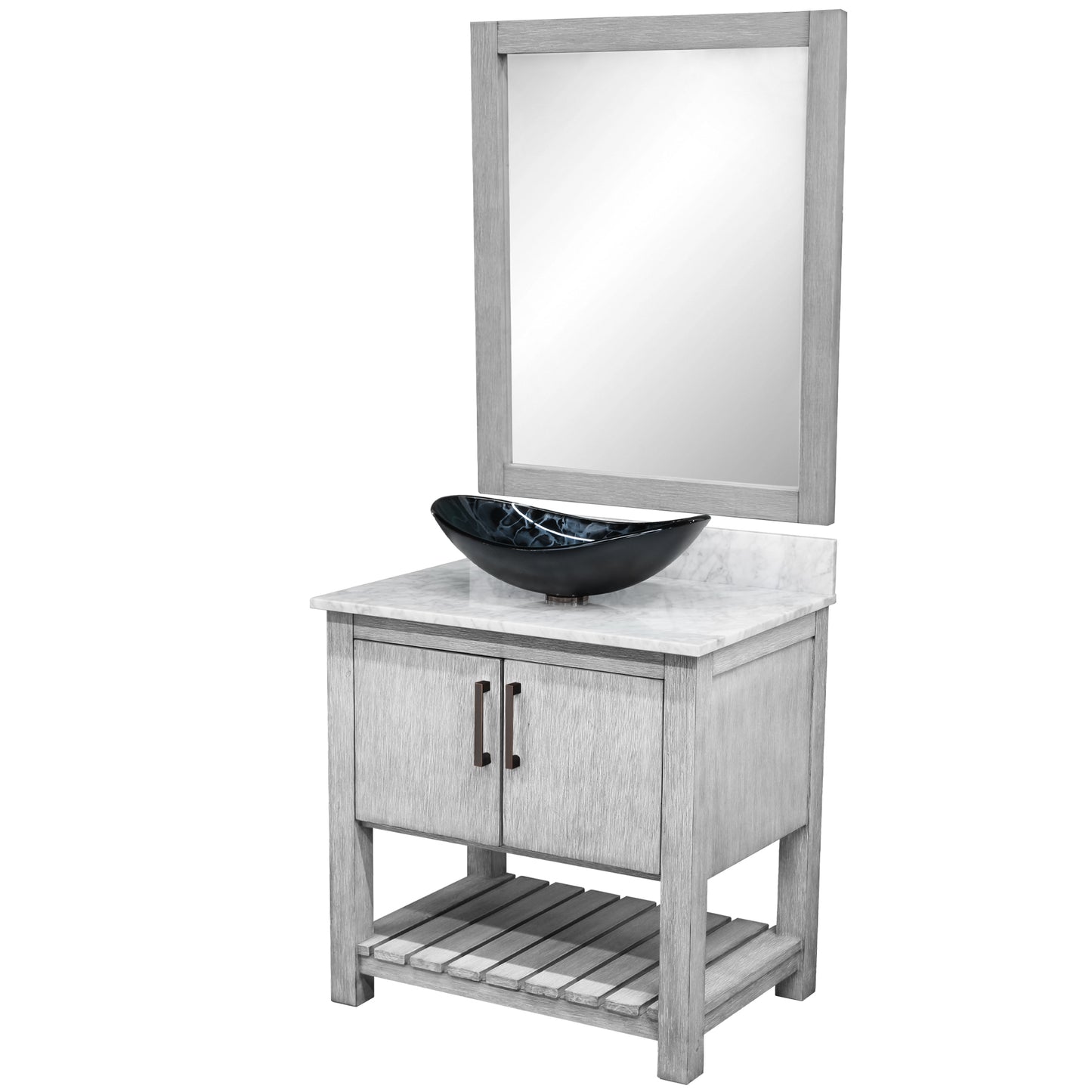 30-inch Bath Vanity with Carrara White Marble Counter and Sink, NOBV-30SG-CAR-G012-8031