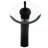 waterfall glass vessel faucet in matte black with cl;ear disc