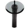 waterfall glass vessel faucet in matte black with smoke disc