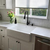 matte black pull down kitchen faucet with ceramic farmhouse sink