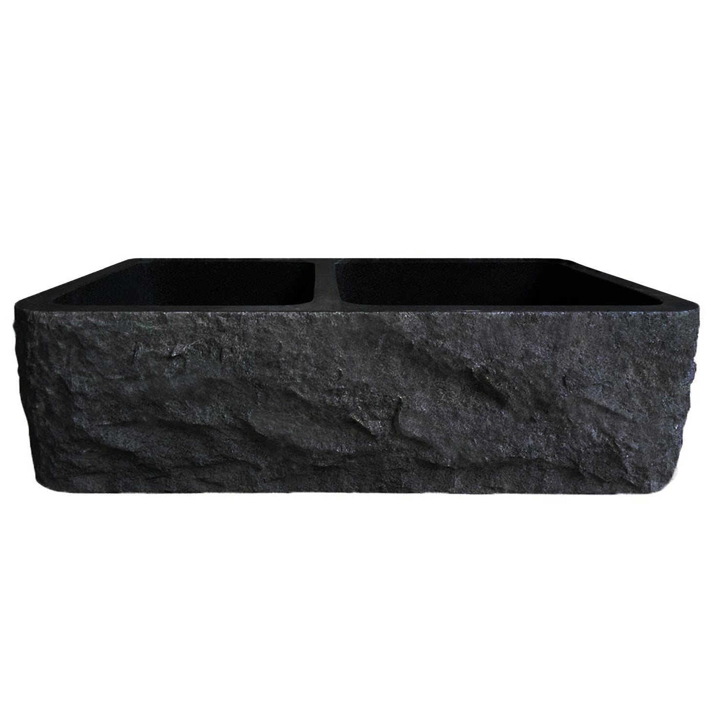 Farmhouse Kitchen Sink in Black Granite with Chiseled Apron