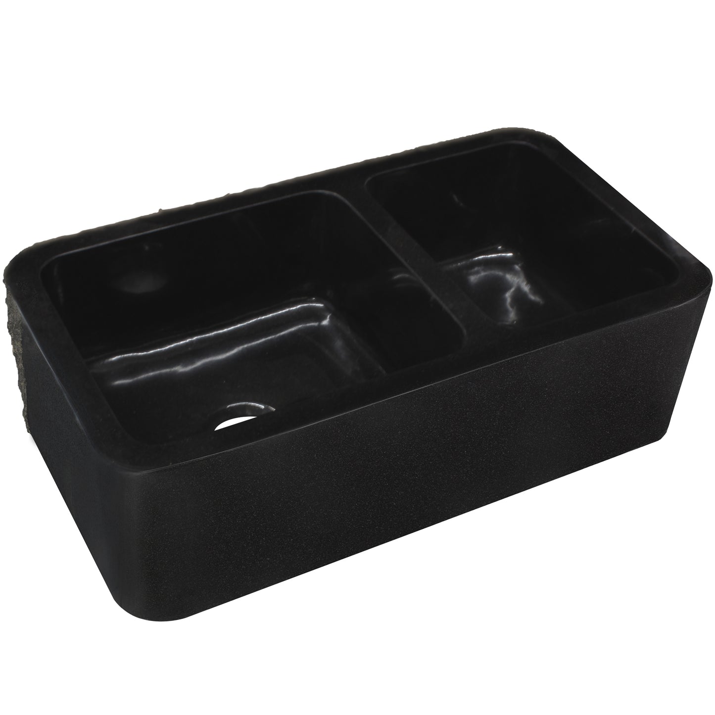Reversible 60/40 Kitchen Sink in Black Granite with Chiseled or Polish Apron - NKS-DBNAN