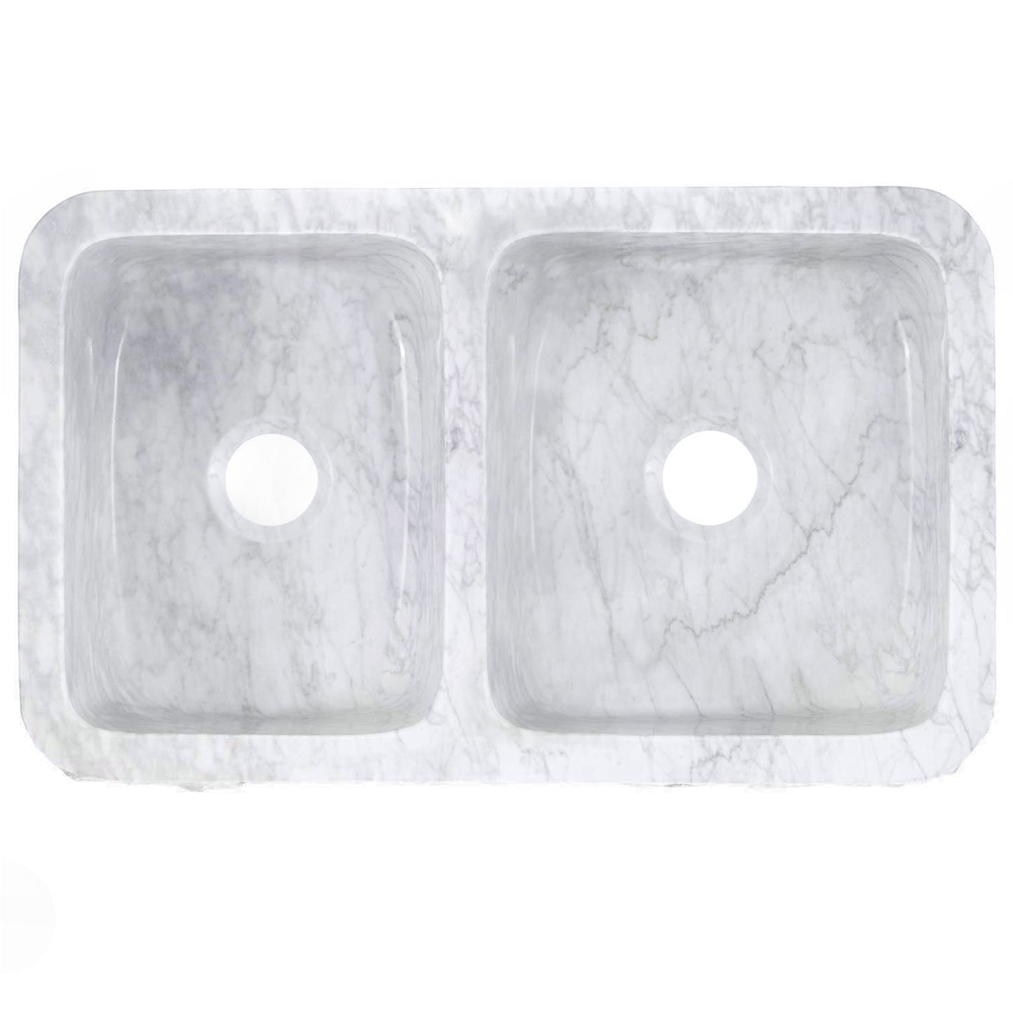 Reversible 60/40 Kitchen Sink in Carrara White Marble w/ Chiseled or Polish Apron - NKS-DBNCW