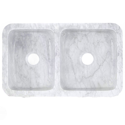 Reversible 60/40 Kitchen Sink in Carrara White Marble w/ Chiseled or Polish Apron - NKS-DBNCW