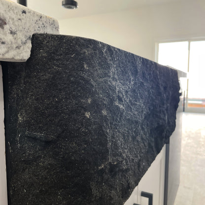 Single Bowl Kitchen Sink in Black Granite with Natural Chiseled Apron - NKS-SBNAN