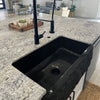 Single Bowl Kitchen Sink in Black Granite with Natural Chiseled Apron - NKS-SBNAN