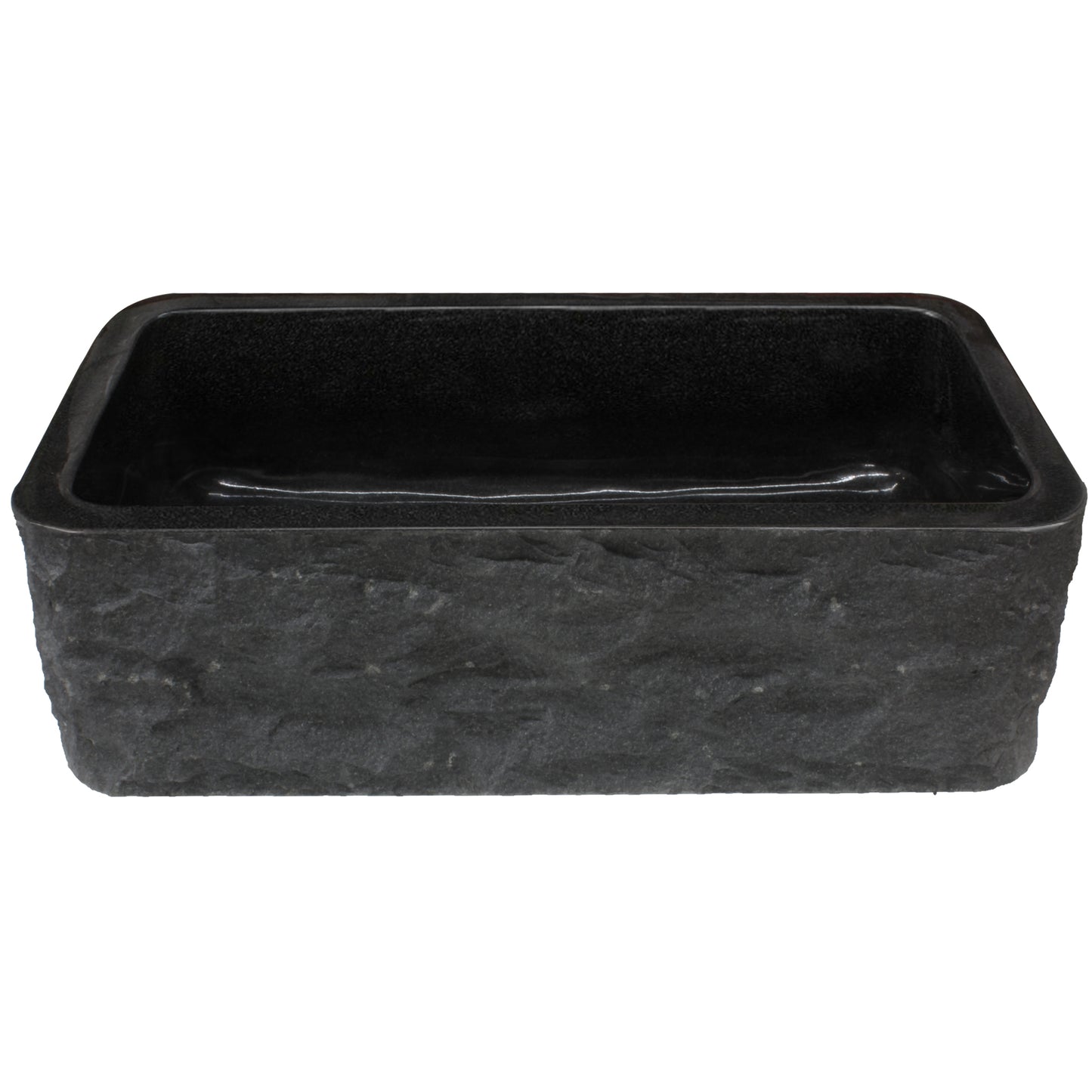 Single Bowl Kitchen Sink in Black Granite Chiseled Apron