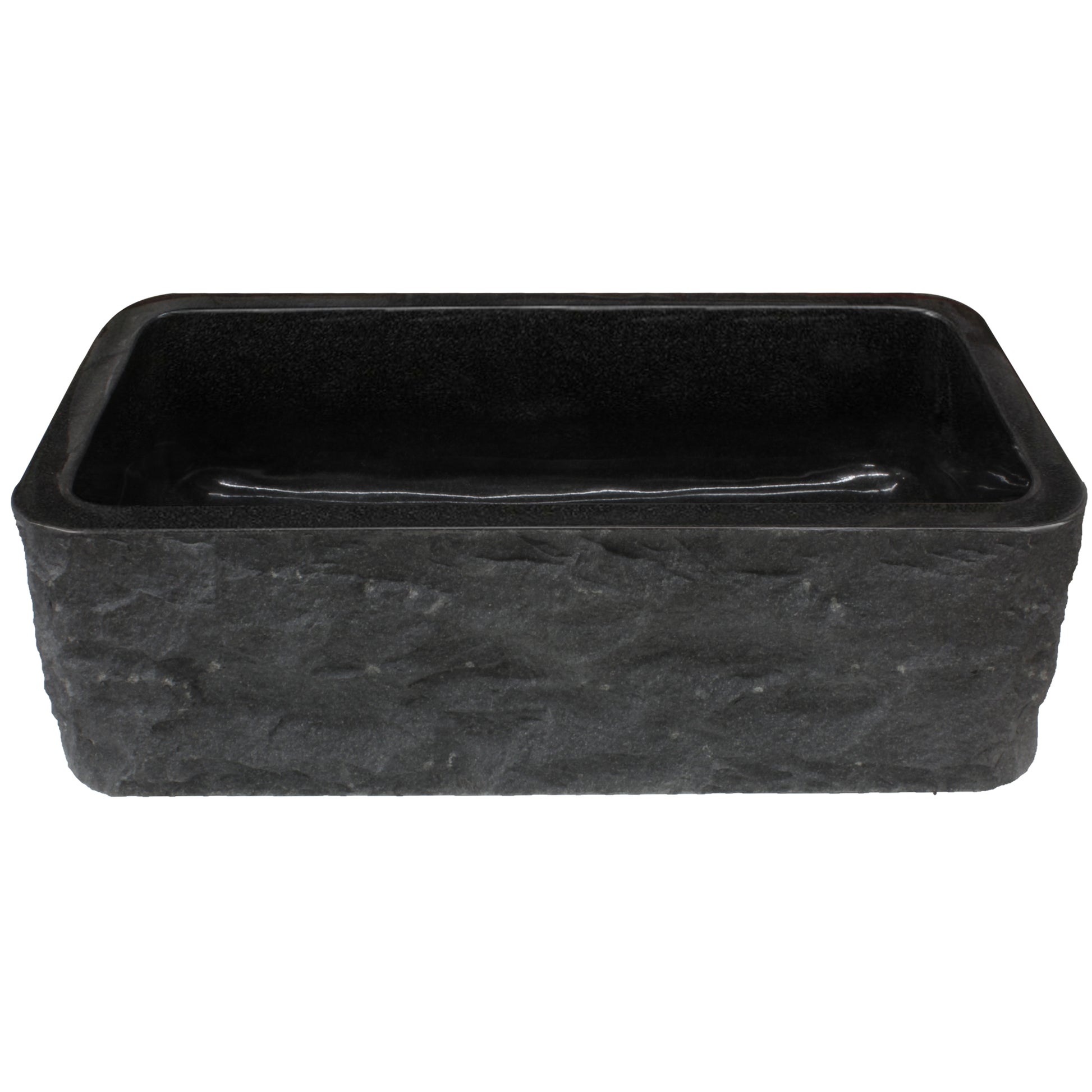 Single Bowl Kitchen Sink in Black Granite Chiseled Apron