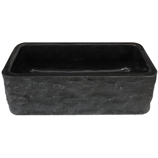 Single Bowl Kitchen Sink in Black Granite Chiseled Apron