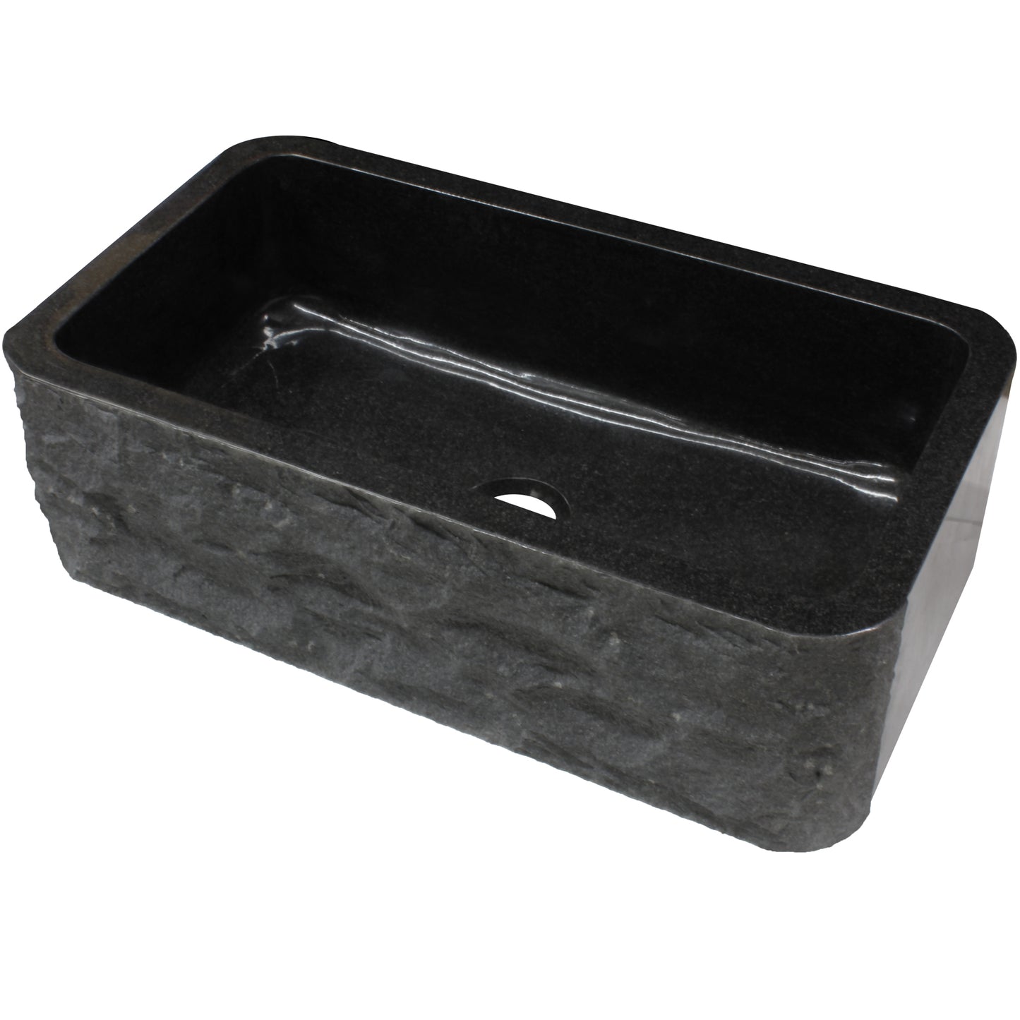 Single Bowl Kitchen Sink in Black Granite Chiseled Apron