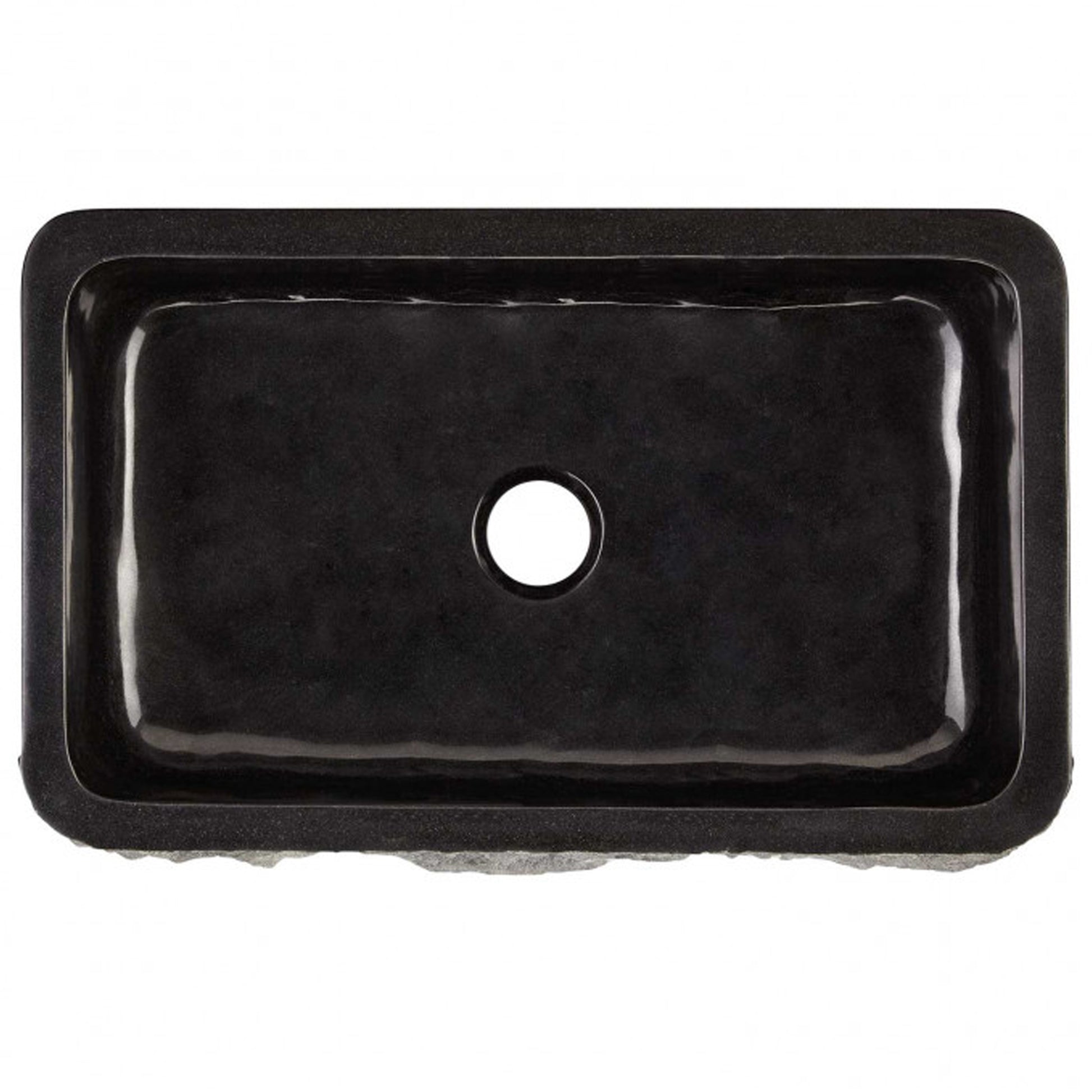 Single Bowl Kitchen Sink in Black Granite Chiseled Apron