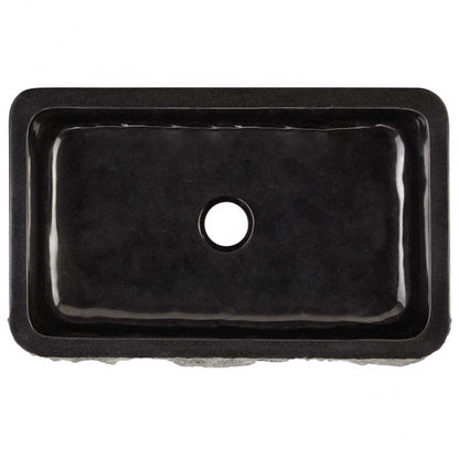 Single Bowl Kitchen Sink in Black Granite Chiseled Apron