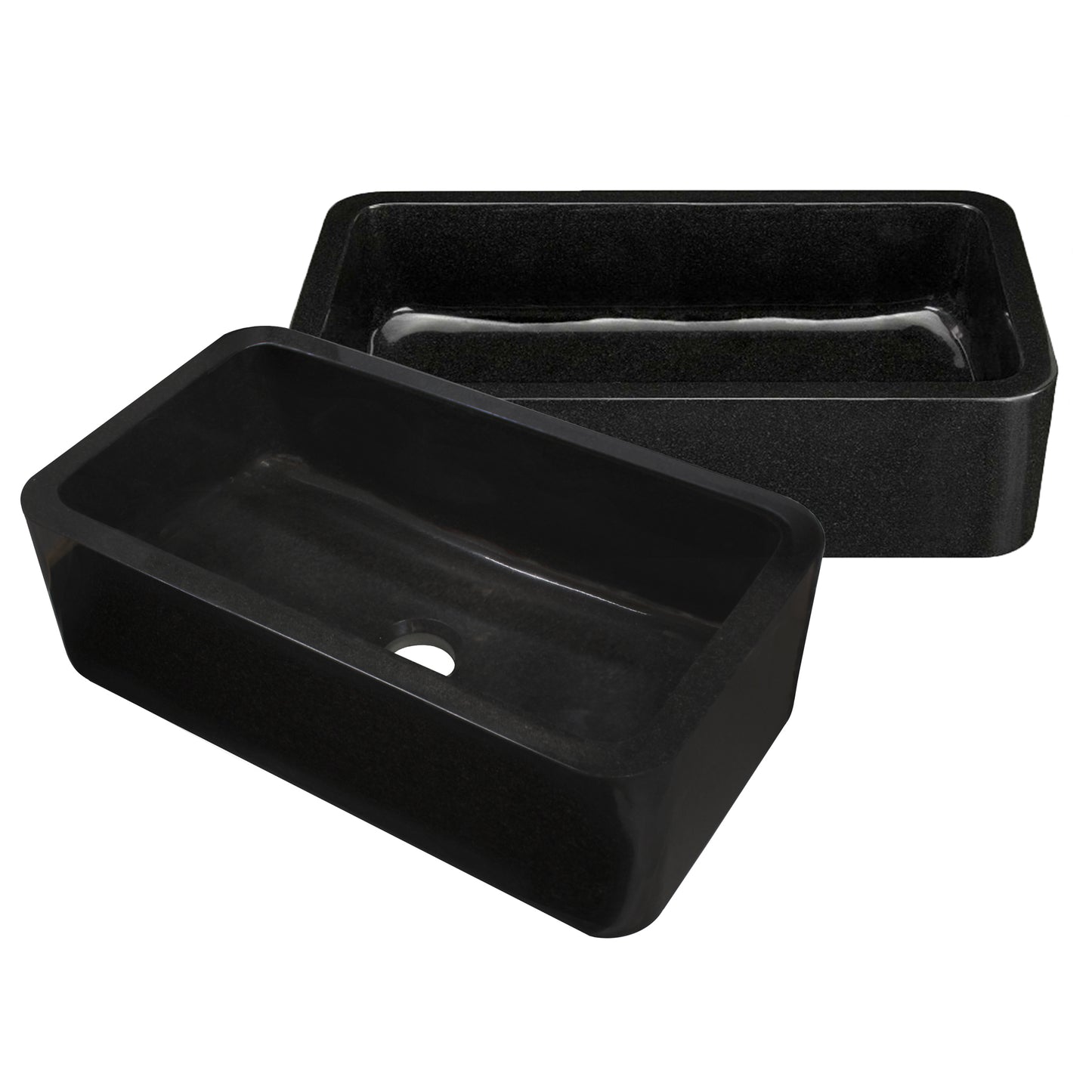 Single Bowl Kitchen Sink in Absolute Black Granite with Polished Apron - NKS-SBPAN