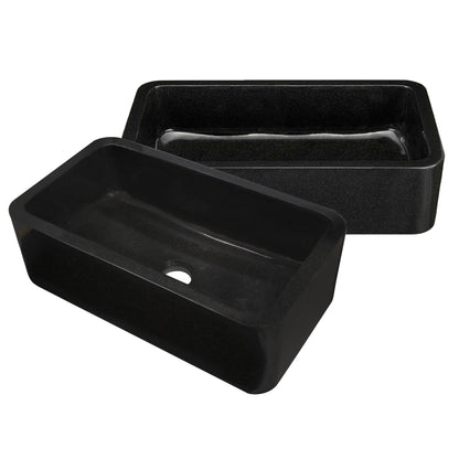 Single Bowl Kitchen Sink in Absolute Black Granite with Polished Apron - NKS-SBPAN