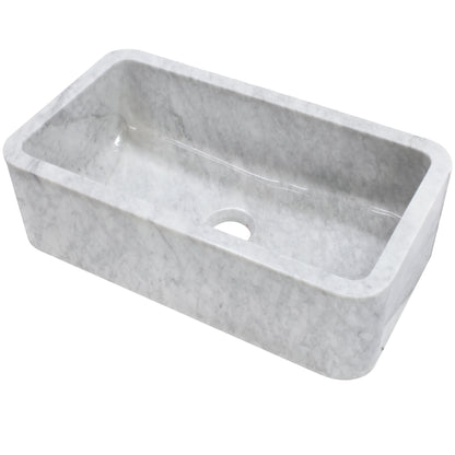 Single Bowl Kitchen Sink in Carrara White Marble with Polished Apron - NKS-SBPCW