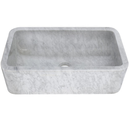 Single Bowl Kitchen Sink in Carrara White Marble with Polished Apron - NKS-SBPCW