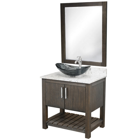 30-inch Bath Vanity w/ Café Mocha Quartz Counter, Sink & Faucet - NOBV-30CM-6001BN-324G116