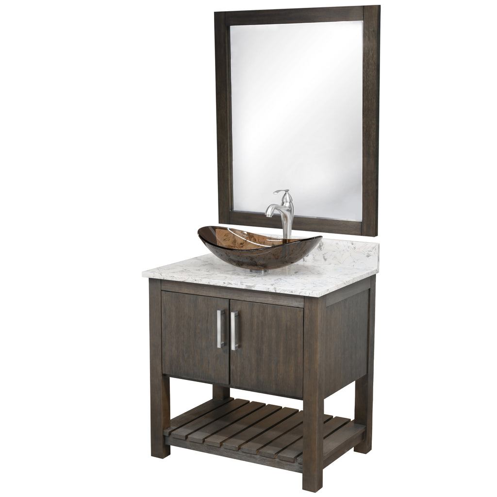 30-inch Bath Vanity w/ Café Mocha Quartz Counter, Sink & Faucet - NOBV-30CM-6001BN-324T116