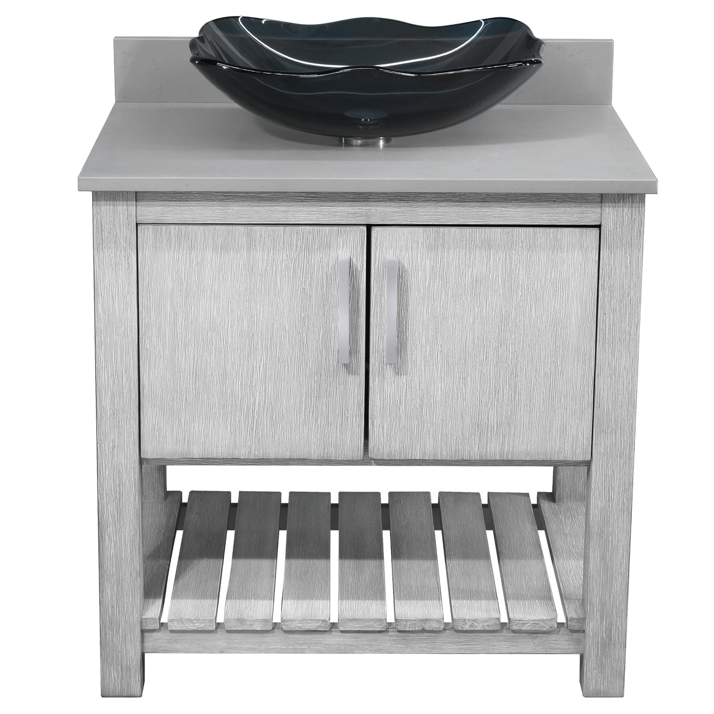30-inch Bath Vanity with Storm Grey Quartz Counter and Sink - NOBV-30SG-280-317G
