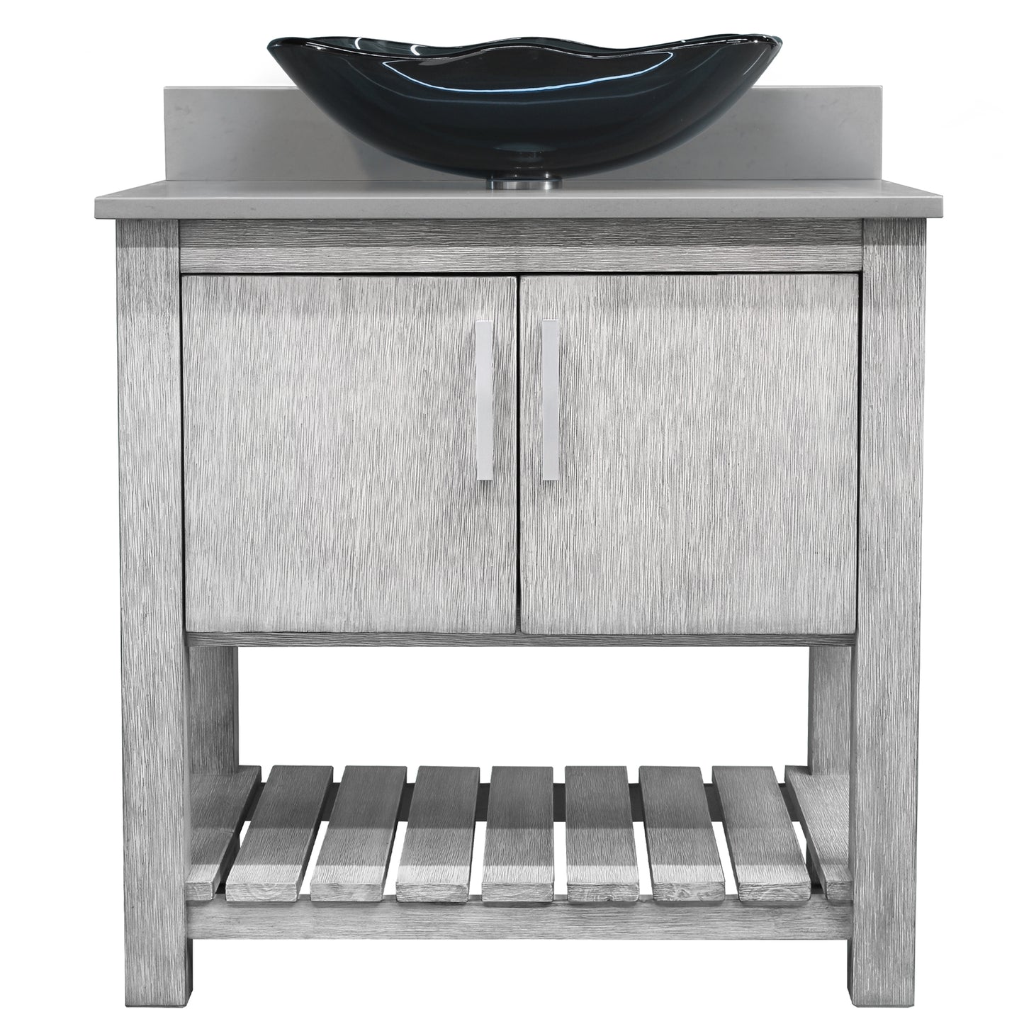 30-inch Bath Vanity with Storm Grey Quartz Counter and Sink - NOBV-30SG-280-317G