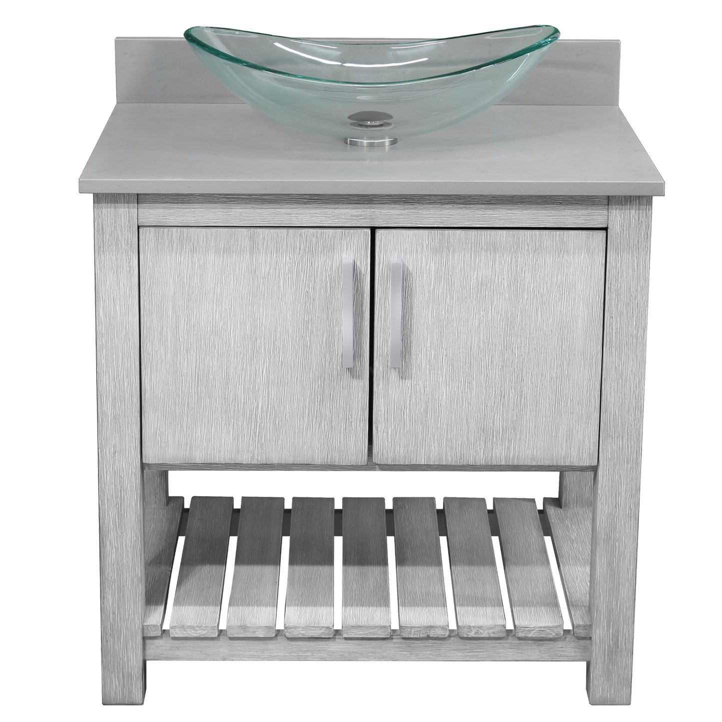 30-inch Bath Vanity with Storm Grey Quartz Counter and Sink - NOBV-30SG-280-324C