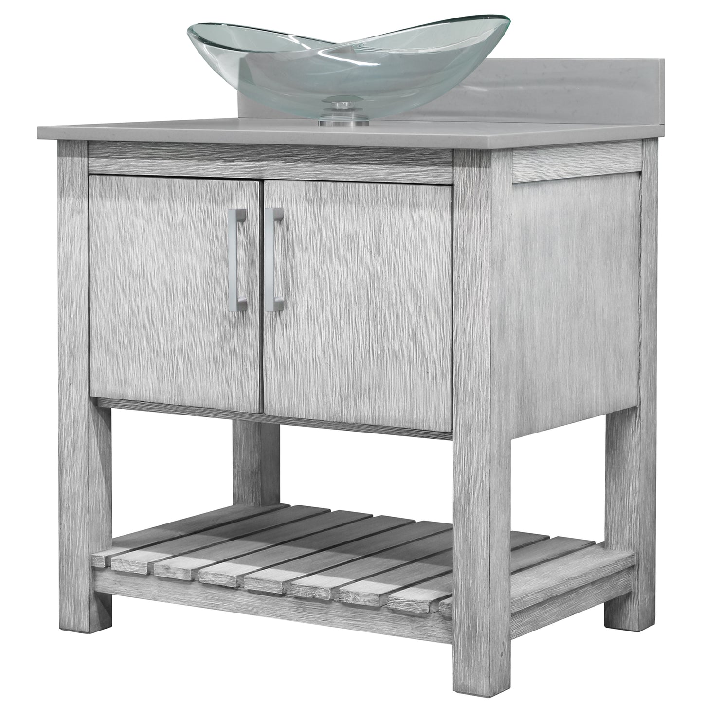 30-inch Bath Vanity with Storm Grey Quartz Counter and Sink - NOBV-30SG-280-324C