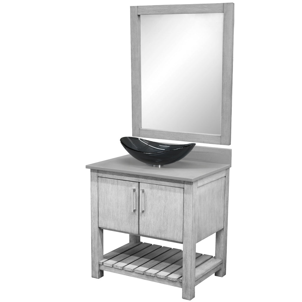 30-inch Bath Vanity with Storm Grey Quartz Counter and Sink - NOBV-30SG-280-324G