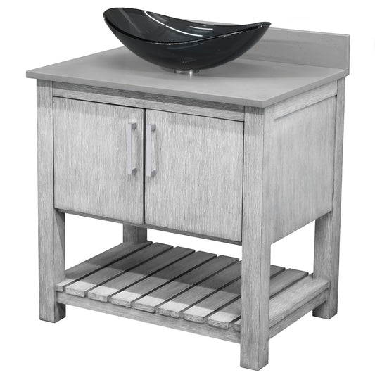 30-inch Bath Vanity with Storm Grey Quartz Counter and Sink - NOBV-30SG-280-324G
