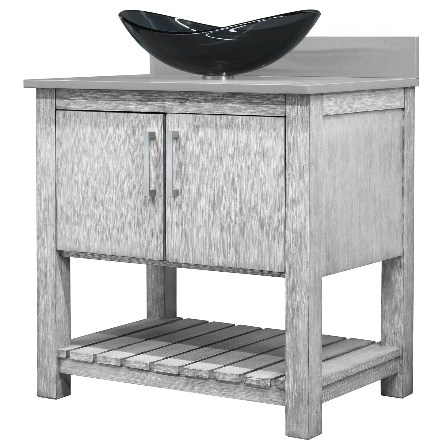 30-inch Bath Vanity with Storm Grey Quartz Counter and Sink - NOBV-30SG-280-324G