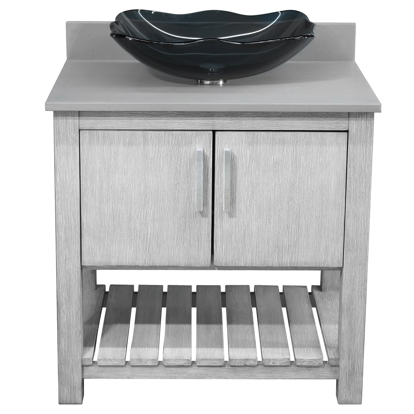 30-inch Bath Vanity with Storm Grey Quartz Counter and Sink - NOBV-30SG-280-317G