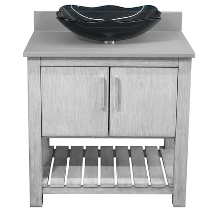 30-inch Bath Vanity with Storm Grey Quartz Counter and Sink - NOBV-30SG-280-317G
