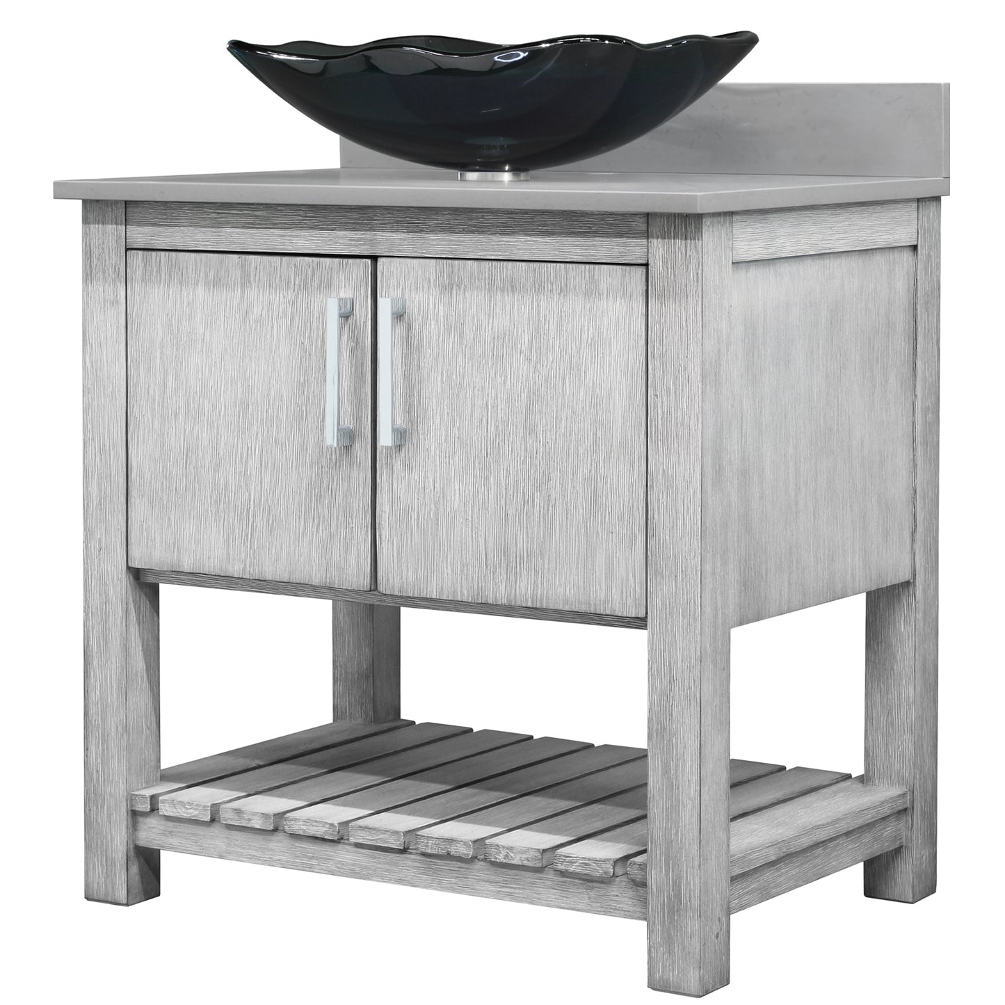 30-inch Bath Vanity with Storm Grey Quartz Counter and Sink - NOBV-30SG-280-317G