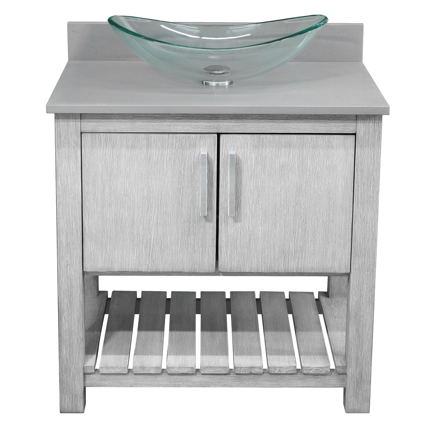 30-inch Bath Vanity with Storm Grey Quartz Counter and Sink - NOBV-30SG-280-324C