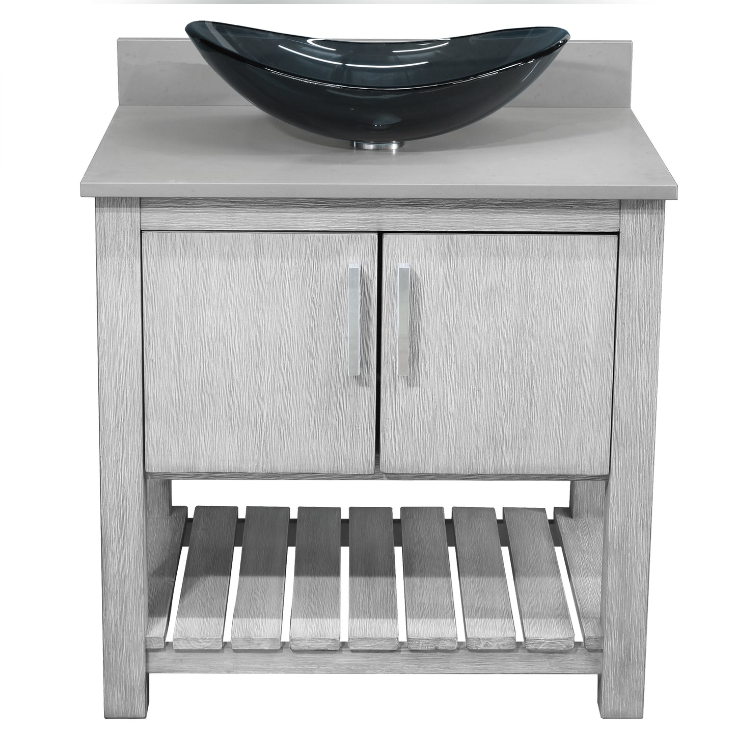 30-inch Bath Vanity with Storm Grey Quartz Counter and Sink - NOBV-30SG-280-324G