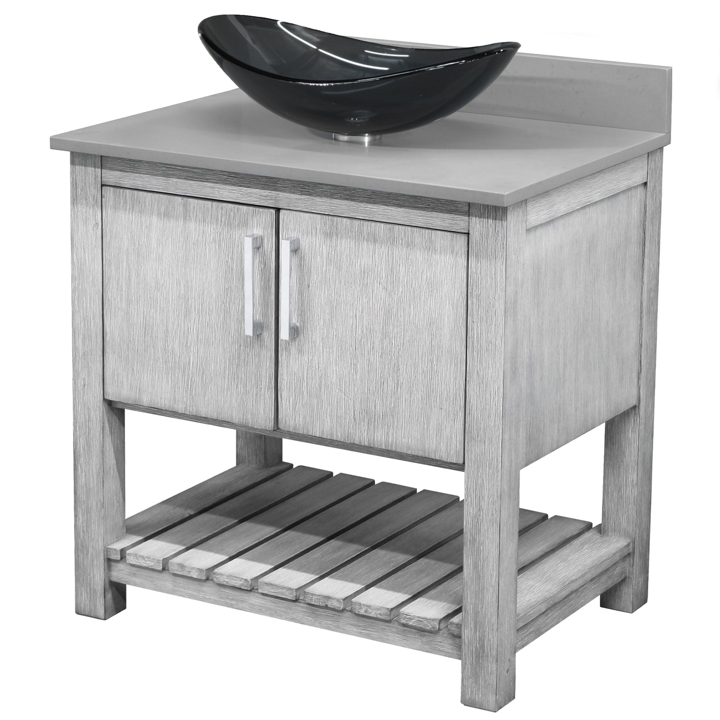 30-inch Bath Vanity with Storm Grey Quartz Counter and Sink - NOBV-30SG-280-324G