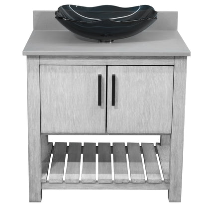 30-inch Bath Vanity with Storm Grey Quartz Counter and Sink - NOBV-30SG-280-317G