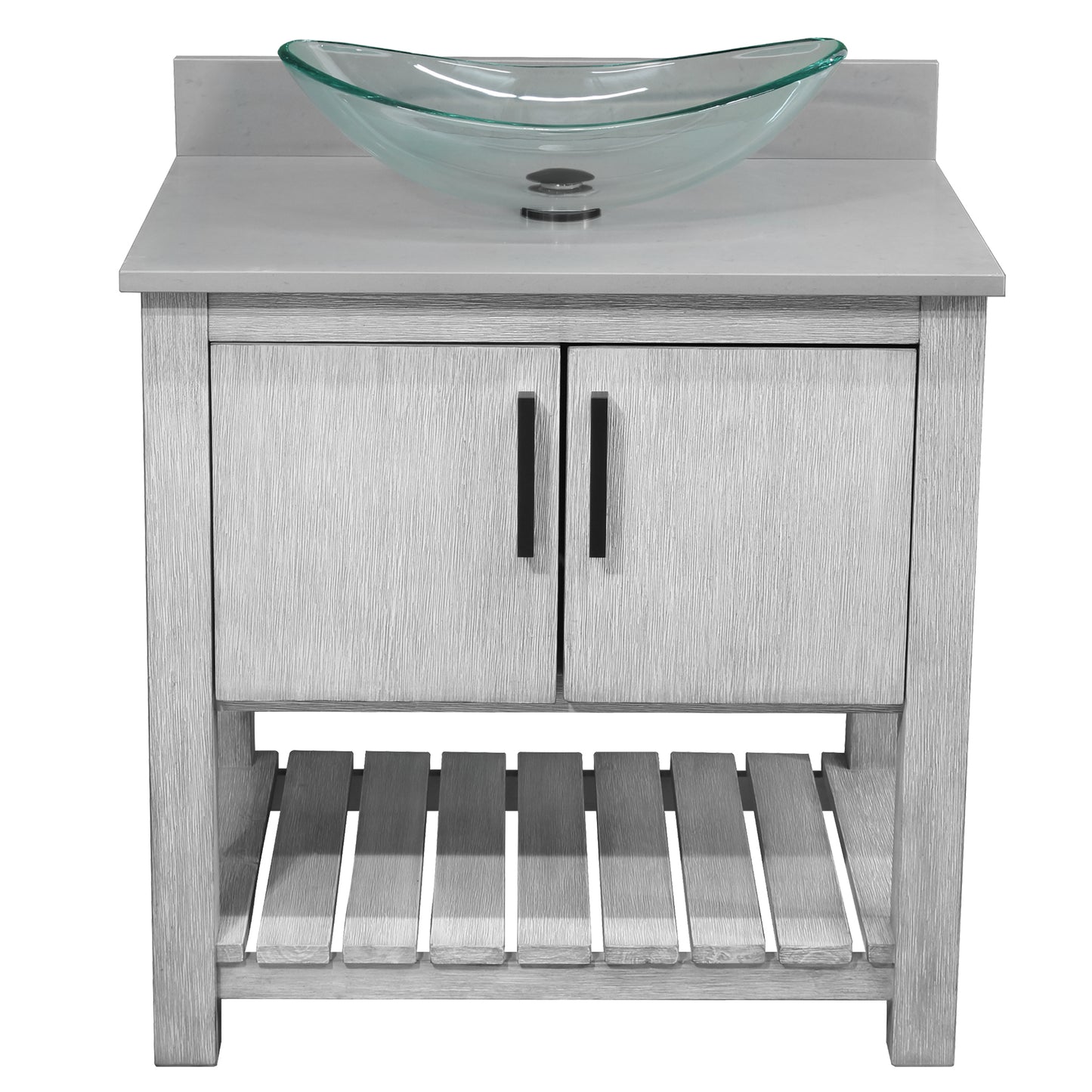 30-inch Bath Vanity with Storm Grey Quartz Counter and Sink - NOBV-30SG-280-324C