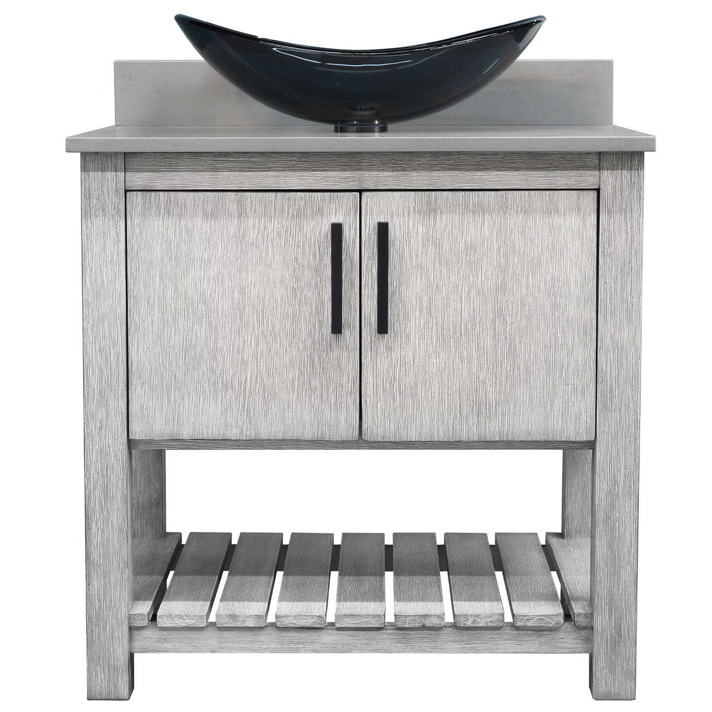 30-inch Bath Vanity with Storm Grey Quartz Counter and Sink - NOBV-30SG-280-324G