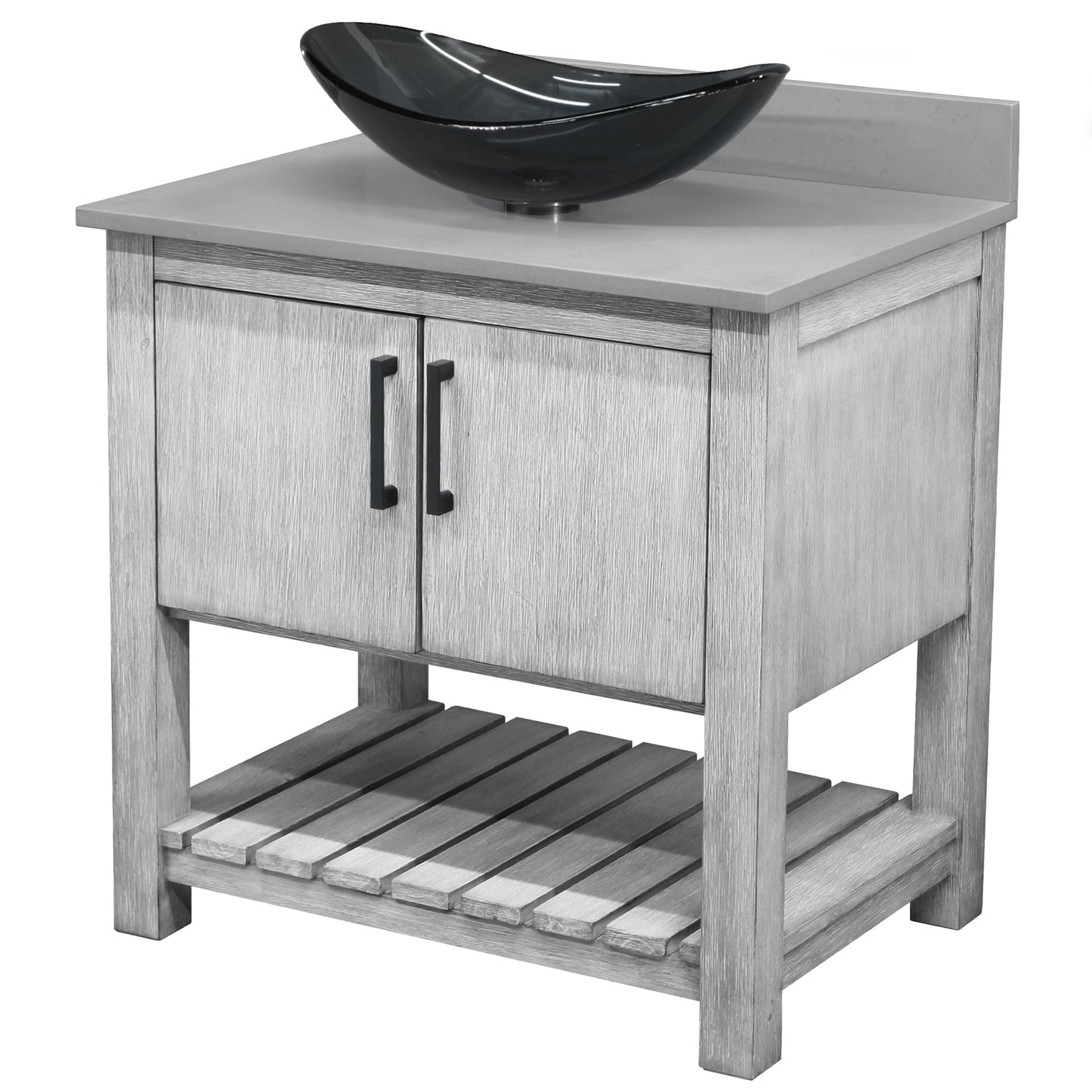 30-inch Bath Vanity with Storm Grey Quartz Counter and Sink - NOBV-30SG-280-324G