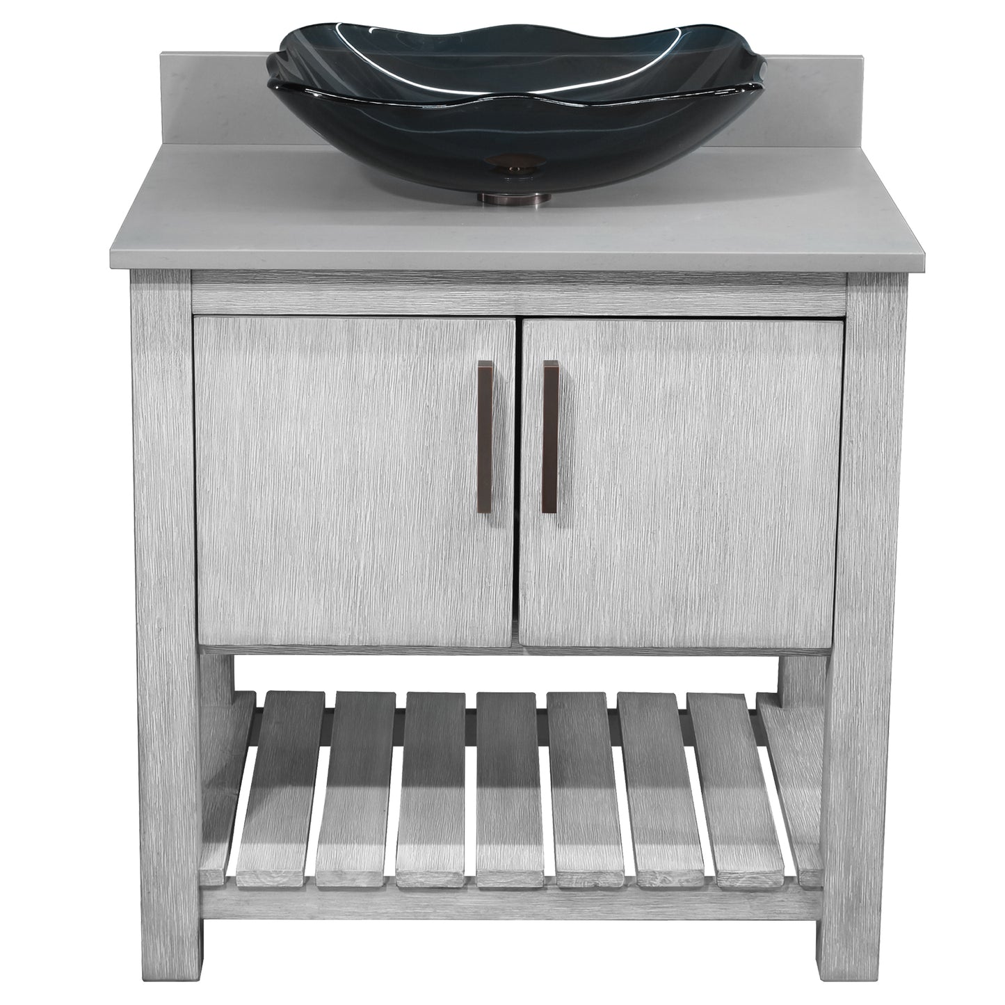 30-inch Bath Vanity with Storm Grey Quartz Counter and Sink - NOBV-30SG-280-317G