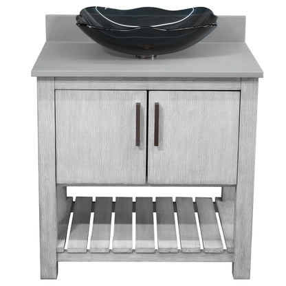 30-inch Bath Vanity with Storm Grey Quartz Counter and Sink - NOBV-30SG-280-317G