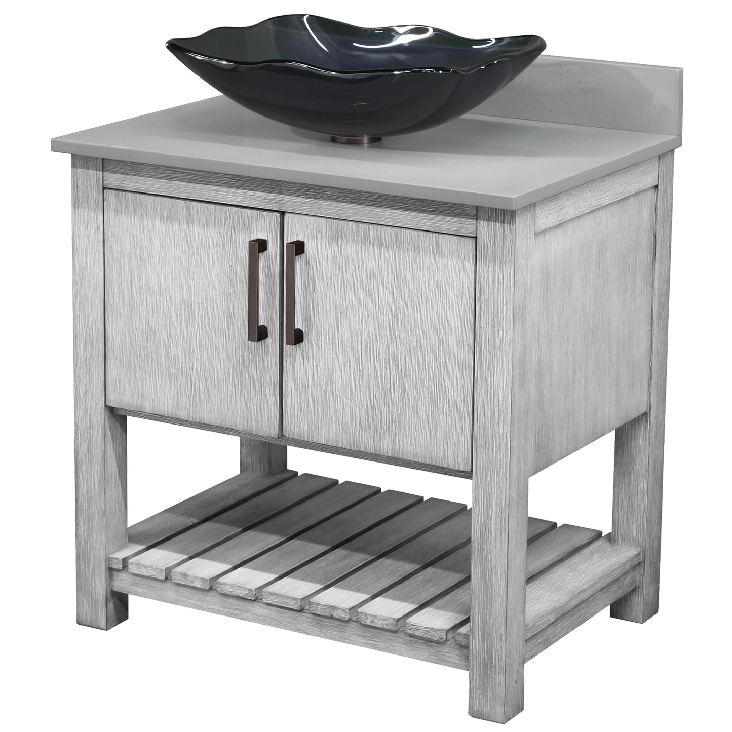 30-inch Bath Vanity with Storm Grey Quartz Counter and Sink - NOBV-30SG-280-317G