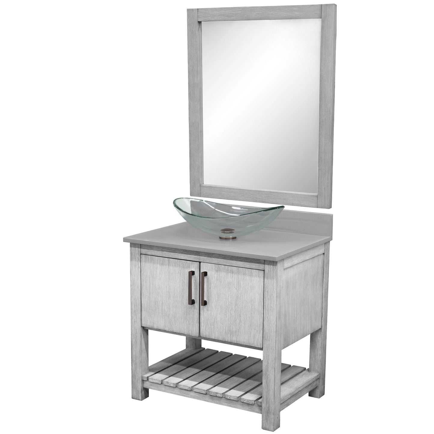 30-inch Bath Vanity with Storm Grey Quartz Counter and Sink - NOBV-30SG-280-324C
