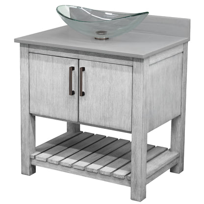 30-inch Bath Vanity with Storm Grey Quartz Counter and Sink - NOBV-30SG-280-324C