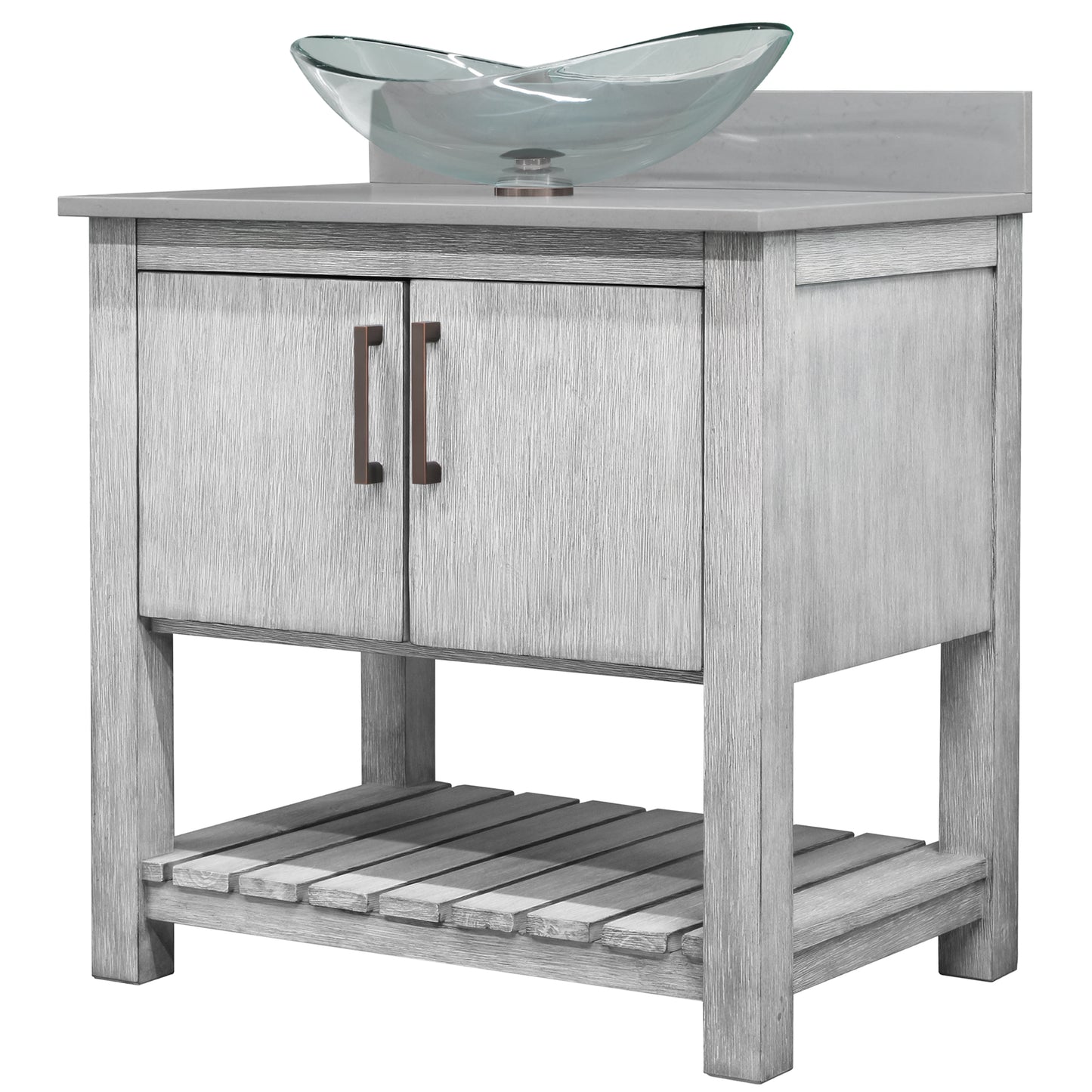 30-inch Bath Vanity with Storm Grey Quartz Counter and Sink - NOBV-30SG-280-324C